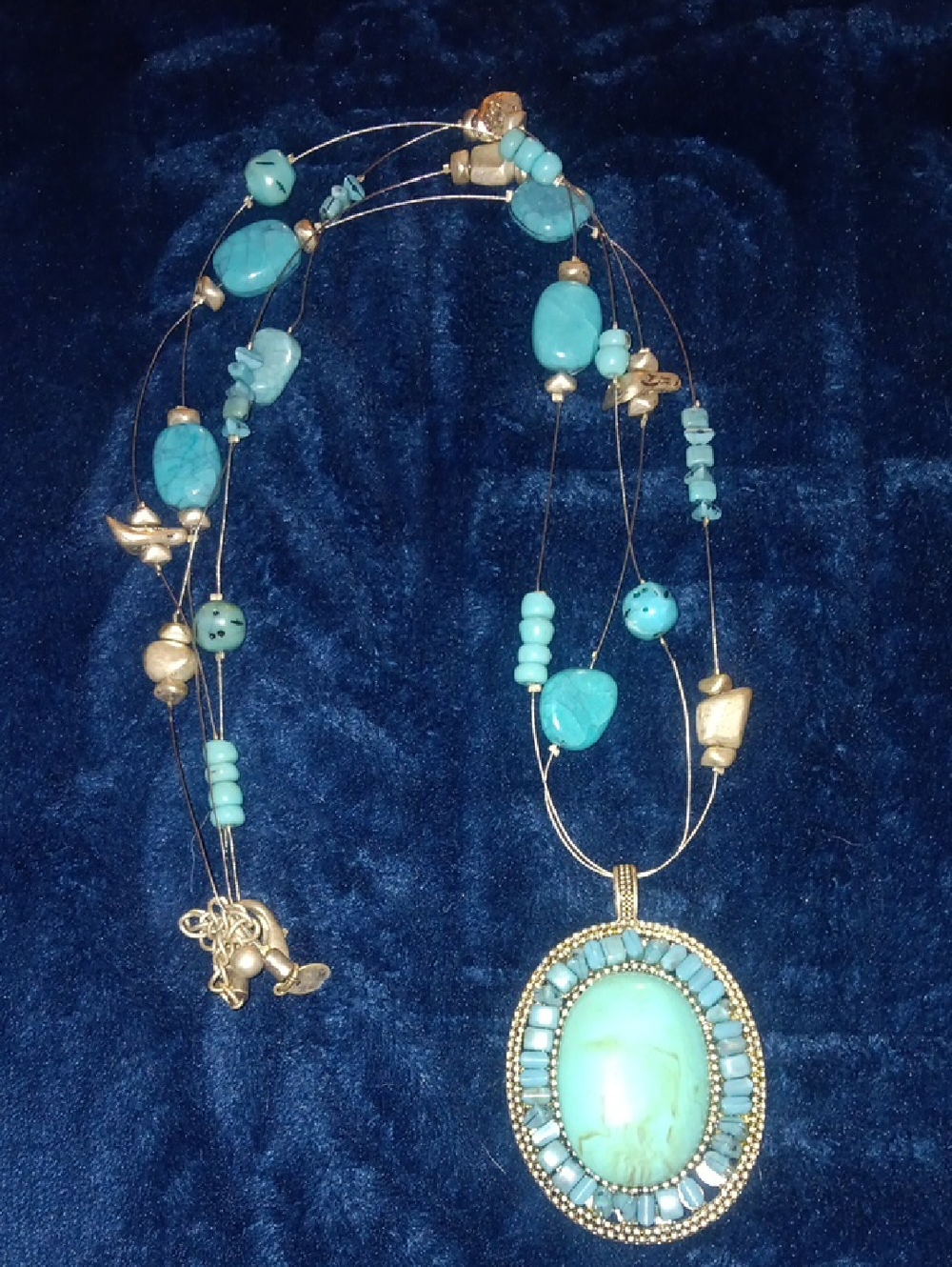Turquoise Stone Beaded Pendant Necklace - Women Jewelry